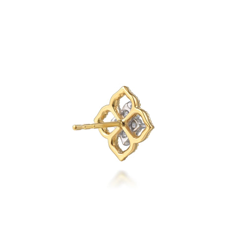 14K White & Yellow Gold Diamond Clover Stud Earrings