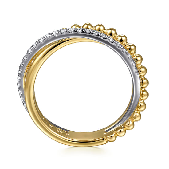 14K White & Yellow Gold Diamond Criss Cross Ring- Bujukan angle 2 14K White & Yellow Gold Diamond Criss Cross Ring- Bujukan angle 2