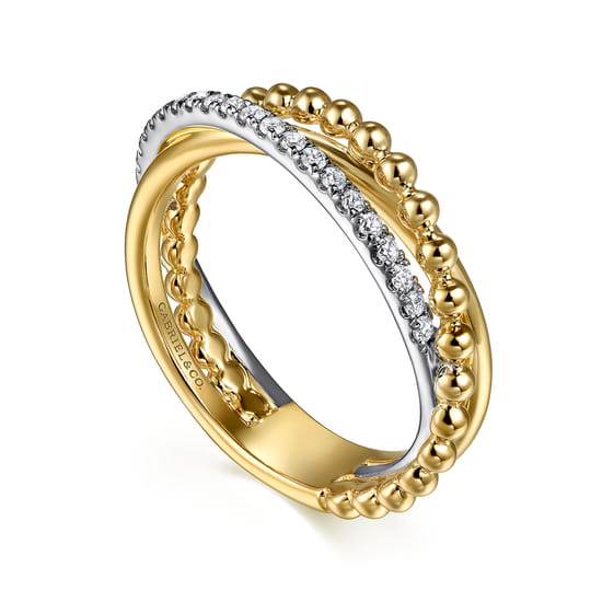 14K White & Yellow Gold Diamond Criss Cross Ring- Bujukan angle 3 14K White & Yellow Gold Diamond Criss Cross Ring- Bujukan angle 3