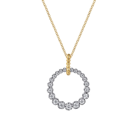 14K White & Yellow Gold Diamond Drop Necklace, 20mm-Bujukan