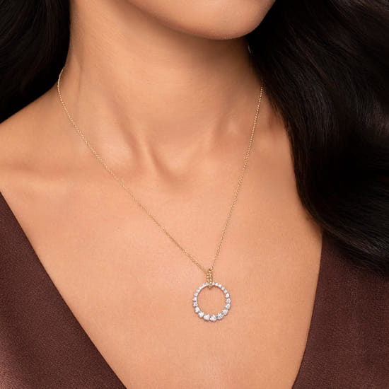 14K White & Yellow Gold Diamond Drop Necklace, 20mm-Bujukan angle 3
