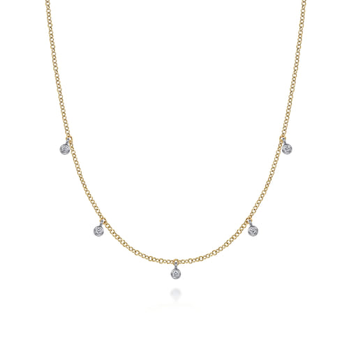 14K White & Yellow Gold Diamond Droplet Necklace 