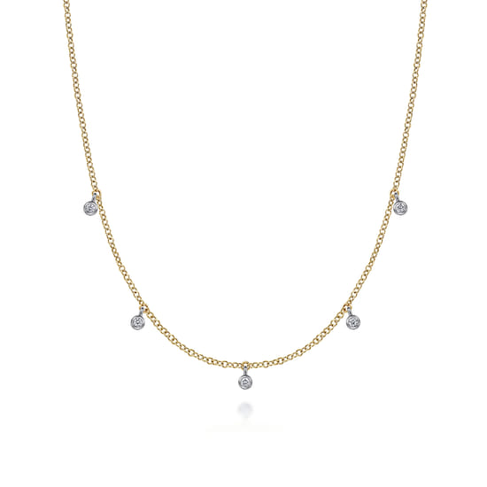 14K White & Yellow Gold Diamond Droplet Necklace 