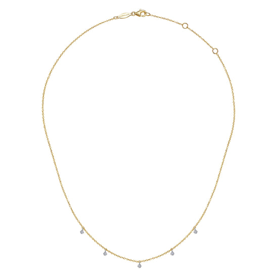14K White & Yellow Gold Diamond Droplet Necklace  angle 2