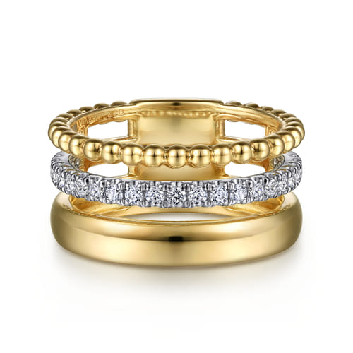 14K White & Yellow Gold Diamond Easy Stackable Ring, 0.35ct-Bujukan