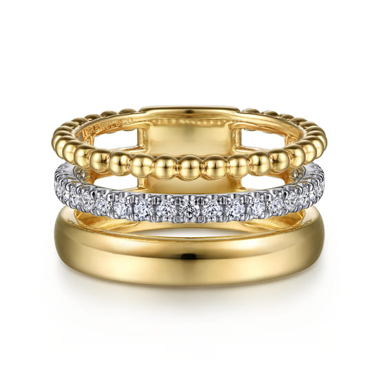 14K White & Yellow Gold Diamond Easy Stackable Ring, 0.35ct-Bujukan 14K White & Yellow Gold Diamond Easy Stackable Ring, 0.35ct-Bujukan