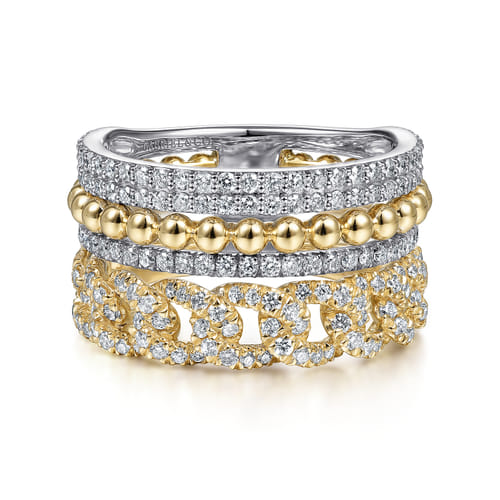 14K White & Yellow Gold Diamond Easy Stackable Ring, 1ct-Bujukan