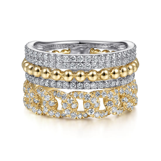 14K White & Yellow Gold Diamond Easy Stackable Ring, 1ct-Bujukan