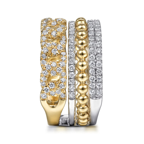 14K White & Yellow Gold Diamond Easy Stackable Ring, 1ct-Bujukan