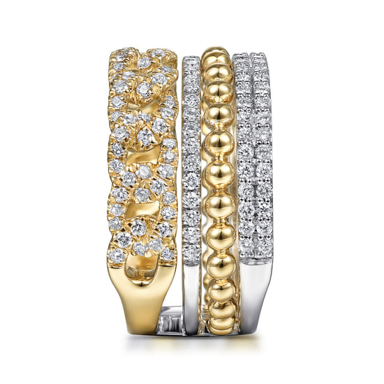 14K White & Yellow Gold Diamond Easy Stackable Ring, 1ct-Bujukan angle 4
