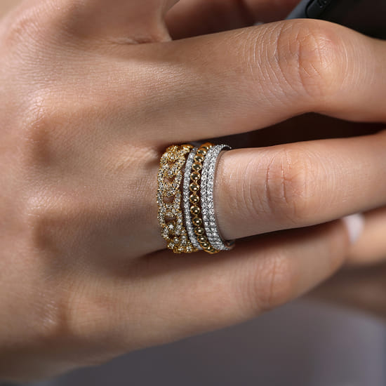 14K White & Yellow Gold Diamond Easy Stackable Ring, 1ct-Bujukan angle 5