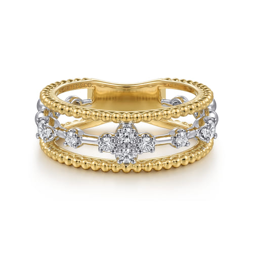 14K White & Yellow Gold Diamond Easy Stackable Ring-Bujukan 14K White & Yellow Gold Diamond Easy Stackable Ring-Bujukan
