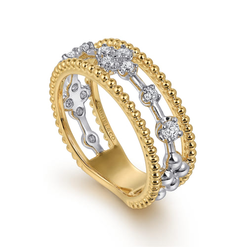 14K White & Yellow Gold Diamond Easy Stackable Ring-Bujukan 14K White & Yellow Gold Diamond Easy Stackable Ring-Bujukan