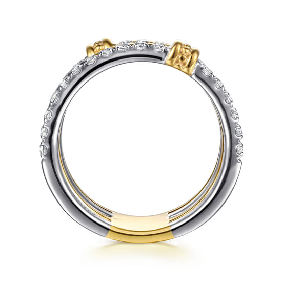 14K White & Yellow Gold Diamond Easy Stackable Ring,0.6ct angle 2 14K White & Yellow Gold Diamond Easy Stackable Ring,0.6ct angle 2