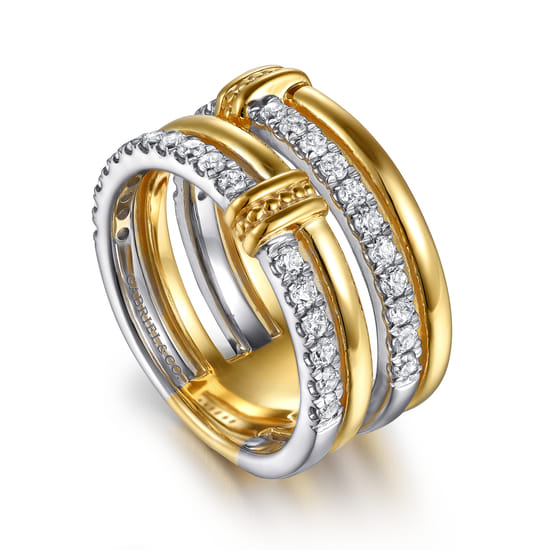 14K White & Yellow Gold Diamond Easy Stackable Ring,0.6ct angle 3 14K White & Yellow Gold Diamond Easy Stackable Ring,0.6ct angle 3