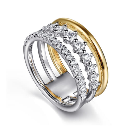 14K White & Yellow Gold Diamond Easy Stackable Ring