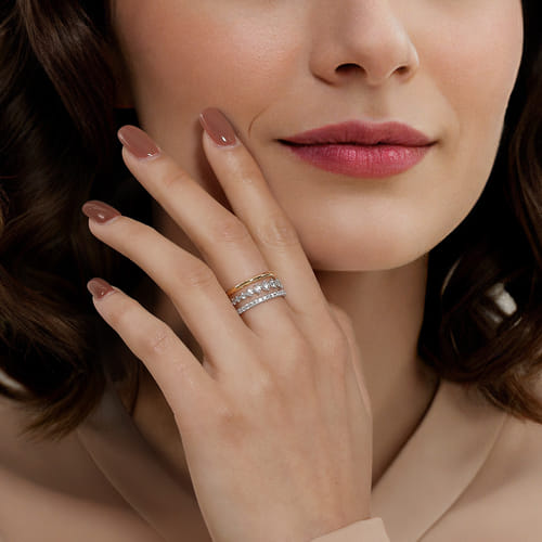 14K White & Yellow Gold Diamond Easy Stackable Ring