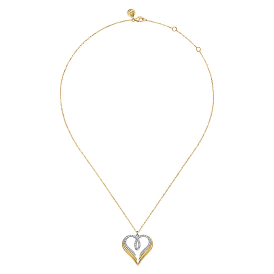 14K White & Yellow Gold Diamond Heart Angel Wing Pendant Necklace angle 2
