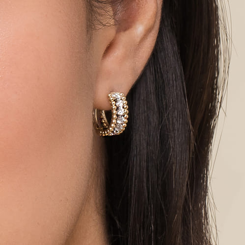 14K White & Yellow Gold Diamond Huggie Earrings-Bujukan