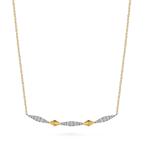 14K White & Yellow Gold Diamond Kite Bar Necklace