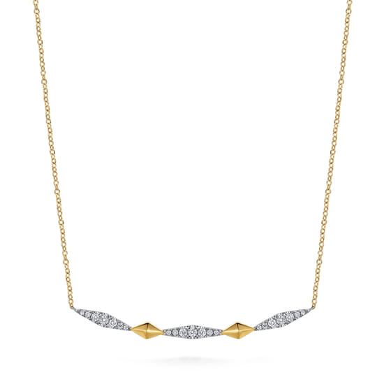 14K White & Yellow Gold Diamond Kite Bar Necklace