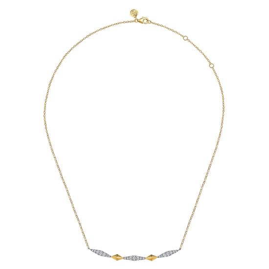 14K White & Yellow Gold Diamond Kite Bar Necklace angle 2