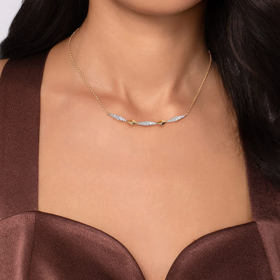 14K White & Yellow Gold Diamond Kite Bar Necklace angle 3