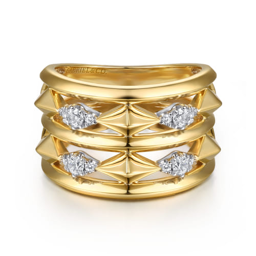 14K White & Yellow Gold Diamond Kite Easy Stackable Ring