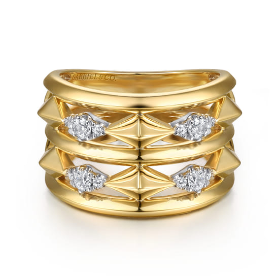 14K White & Yellow Gold Diamond Kite Easy Stackable Ring