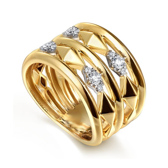 14K White & Yellow Gold Diamond Kite Easy Stackable Ring angle 3