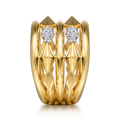 14K White & Yellow Gold Diamond Kite Easy Stackable Ring