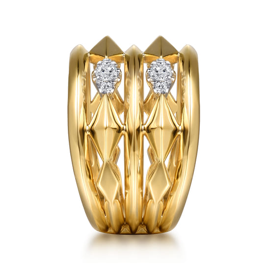 14K White & Yellow Gold Diamond Kite Easy Stackable Ring angle 4