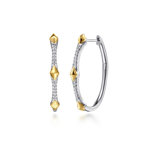 14K White & Yellow Gold Diamond Kite Intricate Hoop Earrings