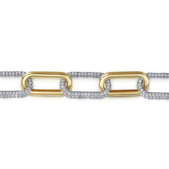 14K White & Yellow Gold Diamond Link Chain Bracelet angle 2