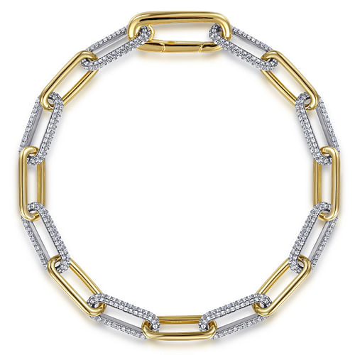 14K White & Yellow Gold Diamond Link Chain Bracelet