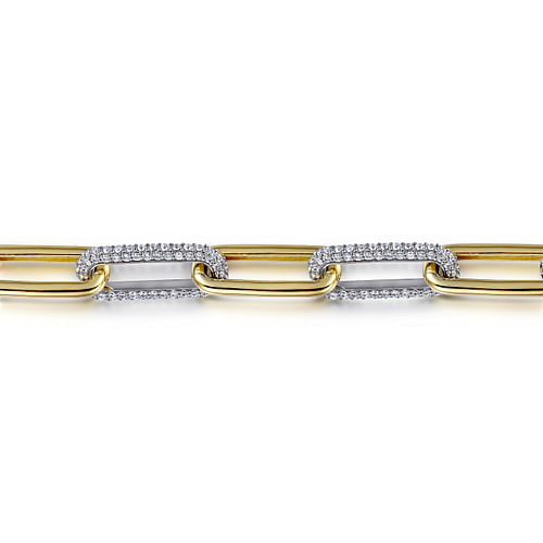 14K White & Yellow Gold Diamond Link Chain Bracelet