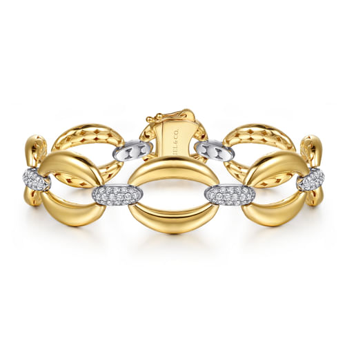 14K White & Yellow Gold Diamond Link Chain Bracelet