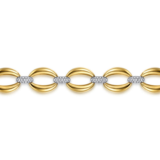 14K White & Yellow Gold Diamond Link Chain Bracelet angle 2