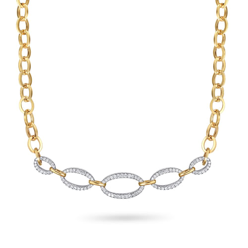 14K White & Yellow Gold Diamond Link Chain Necklace