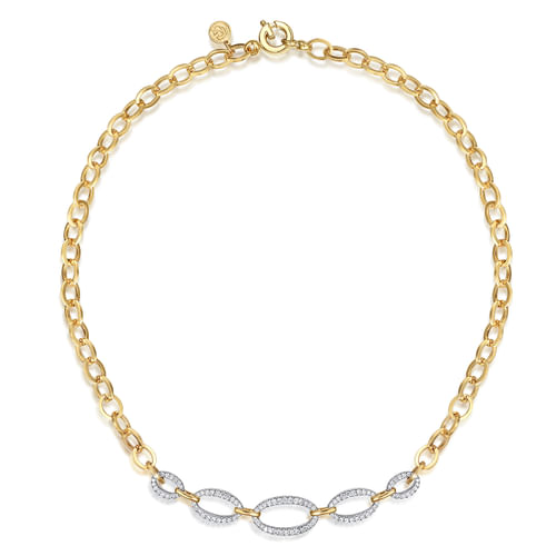 14K White & Yellow Gold Diamond Link Chain Necklace