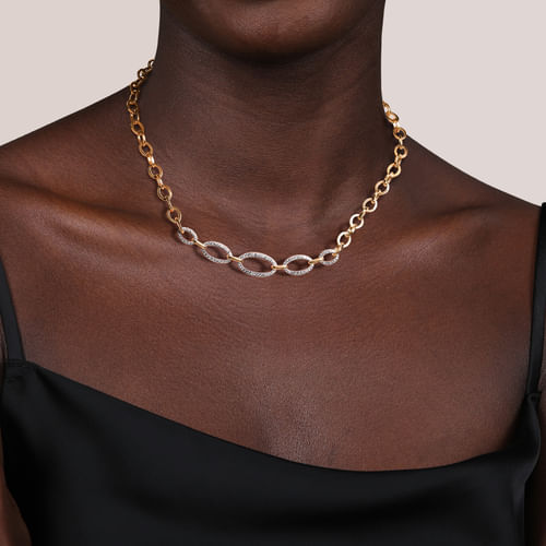14K White & Yellow Gold Diamond Link Chain Necklace