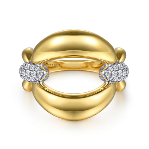 14K White & Yellow Gold Diamond Link Chain Ring
