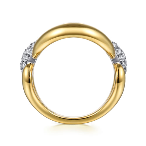 14K White & Yellow Gold Diamond Link Chain Ring