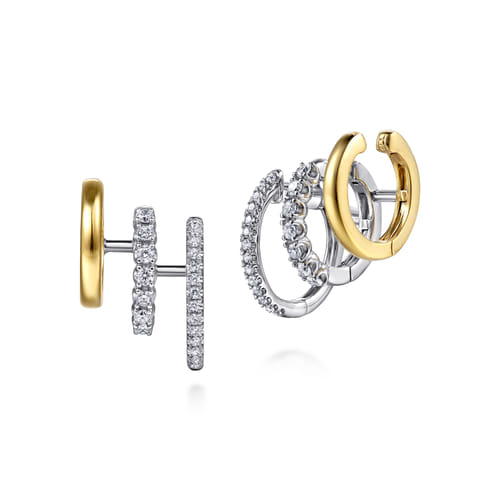 14K White & Yellow Gold Diamond Multi Row Stuggies Earrings