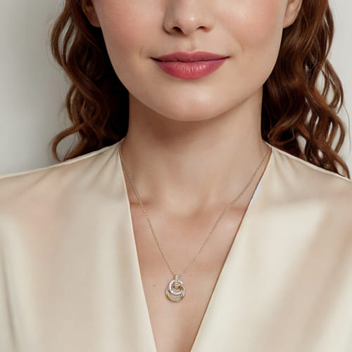 14K White & Yellow Gold Diamond Pendant Necklace-Bujukan
