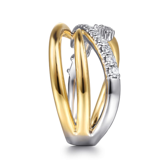 14K White & Yellow Gold Diamond Spike Bypass Ring angle 4