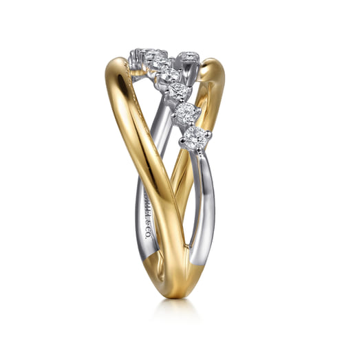 14K White & Yellow Gold Diamond Spike Bypass Ring