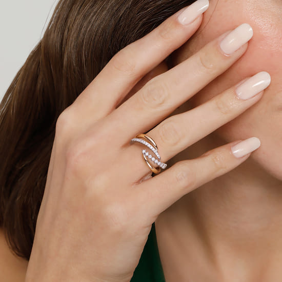 14K White & Yellow Gold Diamond Spike Bypass Ring angle 5