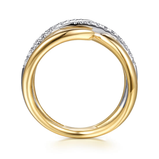 14K White & Yellow Gold Diamond Spike Cross Cross Ring angle 2
