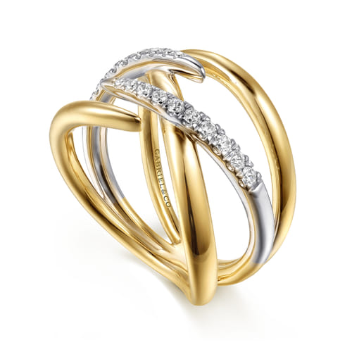 14K White & Yellow Gold Diamond Spike Cross Cross Ring